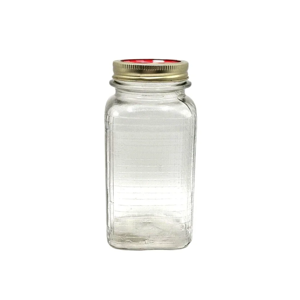 Vintage Square Qt. Jar Waffle/grid Pattern Three Sides Canning/ Coffee Jar